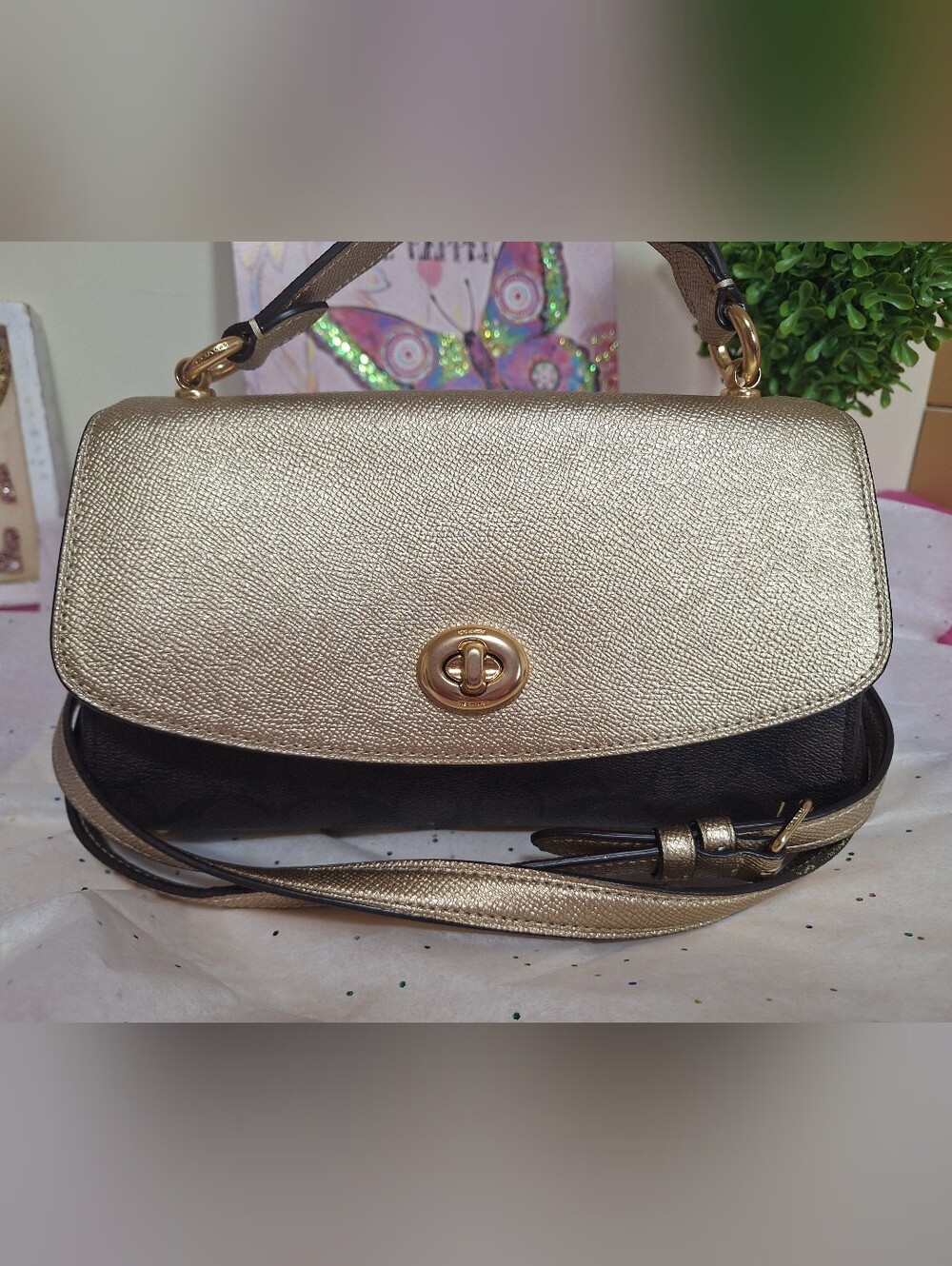 Coach Tilly Satchel 23 Signature Canvas Pale Gold NWOT